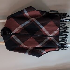 Rachel Zoe Plaid Fringe Poncho